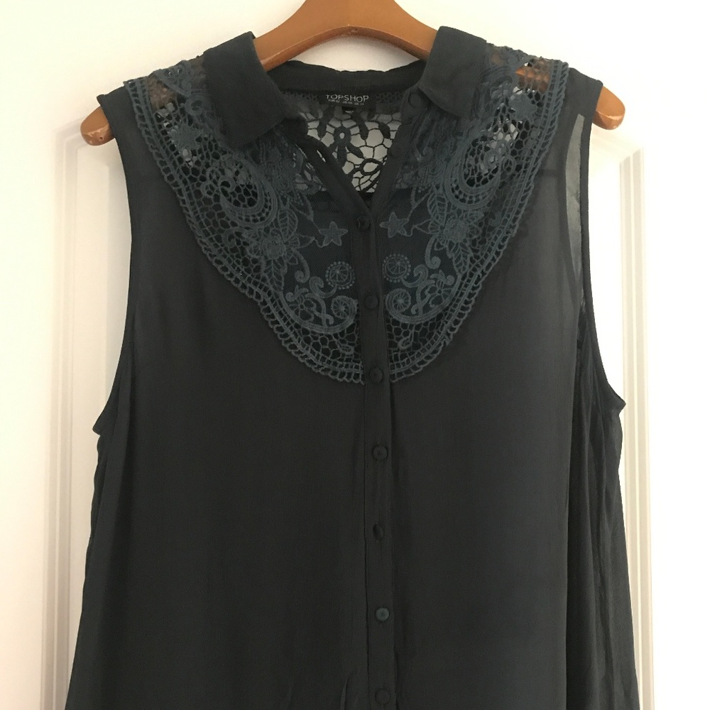 Topshop Sheer Lace Button Down Top